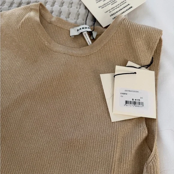 Sandro Metallic Knit Sleeveless dress in gold - Picture 2 of 5